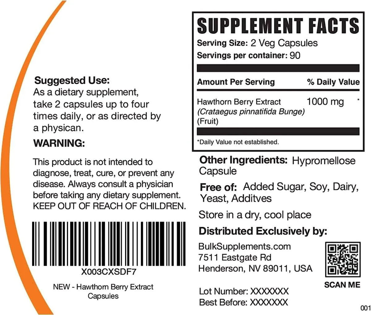 BULK SUPPLEMENTS - BULKSUPPLEMENTS Hawthorn Berry Extract 1000Mg. 180 Capsulas - The Red Vitamin MX - Suplementos Alimenticios - {{ shop.shopifyCountryName }}