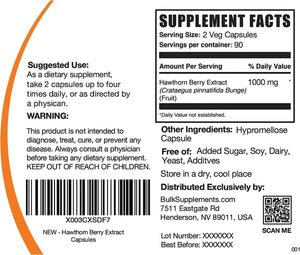 BULK SUPPLEMENTS - BULKSUPPLEMENTS Hawthorn Berry Extract 1000Mg. 180 Capsulas - The Red Vitamin MX - Suplementos Alimenticios - {{ shop.shopifyCountryName }}