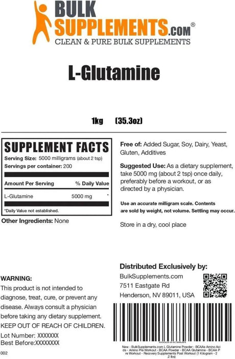 BULK SUPPLEMENTS - BULKSUPPLEMENTS L-Glutamine Powder 200 Servicios 500Gr. - The Red Vitamin MX - Suplementos Alimenticios - {{ shop.shopifyCountryName }}