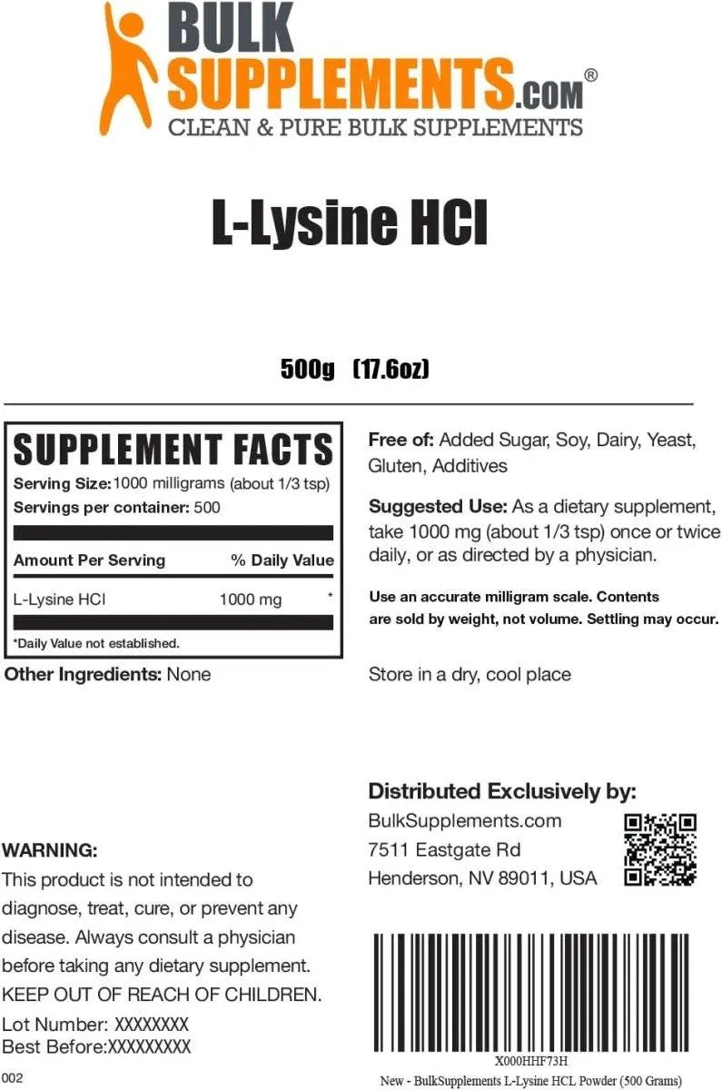 BULK SUPPLEMENTS - BULKSUPPLEMENTS L-Lysine Powder 1000Mg. 500 Servicios 500Gr. - The Red Vitamin MX - Suplementos Alimenticios - {{ shop.shopifyCountryName }}