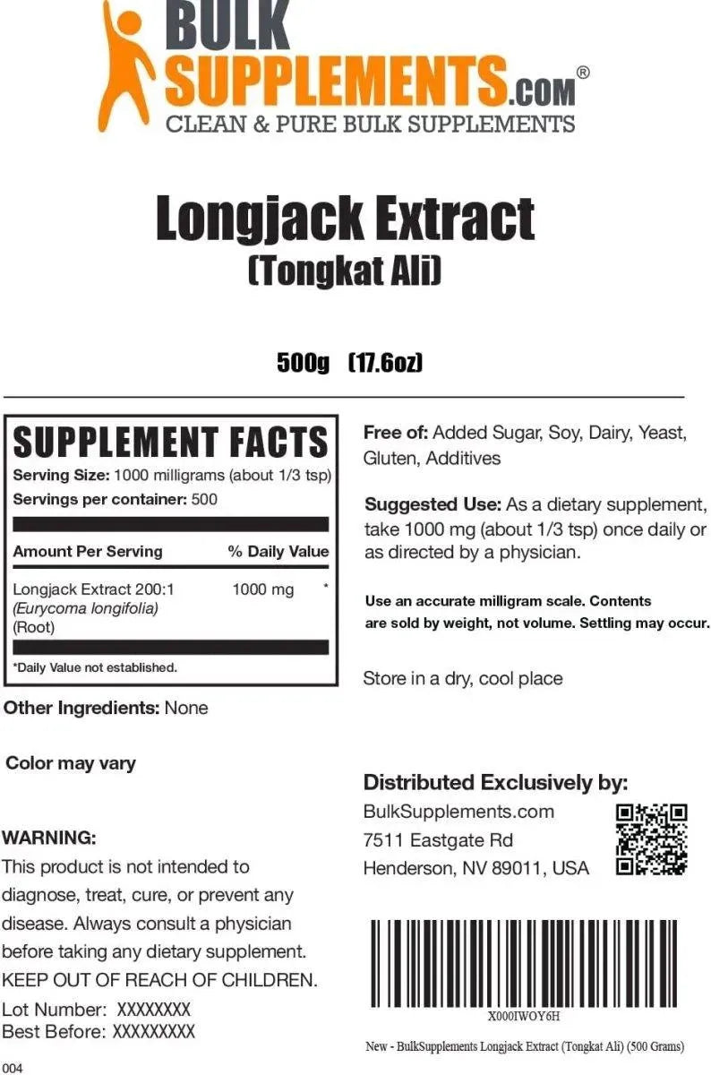 BULK SUPPLEMENTS - BulkSupplements Longjack Extract Powder Tongkat Ali Extract 1000Mg. 500G. - The Red Vitamin MX - Suplementos Alimenticios - {{ shop.shopifyCountryName }}