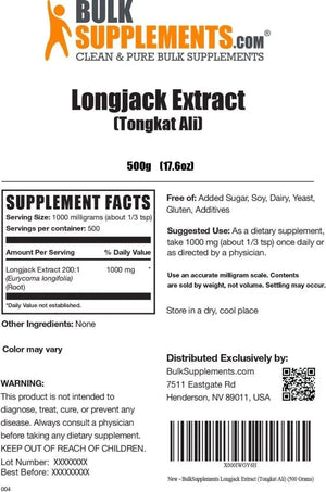 BULK SUPPLEMENTS - BulkSupplements Longjack Extract Powder Tongkat Ali Extract 1000Mg. 500G. - The Red Vitamin MX - Suplementos Alimenticios - {{ shop.shopifyCountryName }}