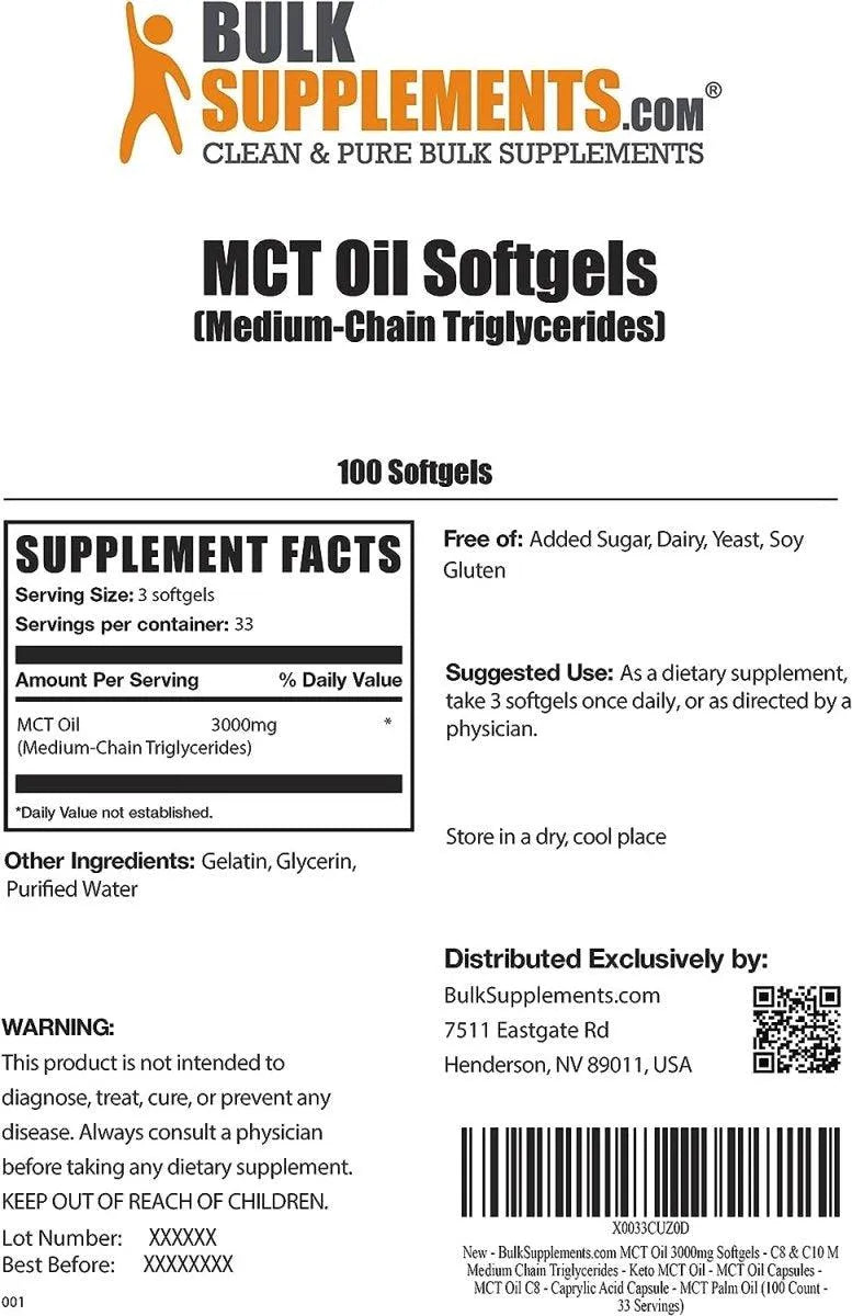 BULK SUPPLEMENTS - BULKSUPPLEMENTS MCT Oil 3000Mg. 100 Capsulas Blandas - The Red Vitamin MX - Suplementos Alimenticios - {{ shop.shopifyCountryName }}