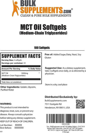 BULK SUPPLEMENTS - BULKSUPPLEMENTS MCT Oil 3000Mg. 100 Capsulas Blandas - The Red Vitamin MX - Suplementos Alimenticios - {{ shop.shopifyCountryName }}