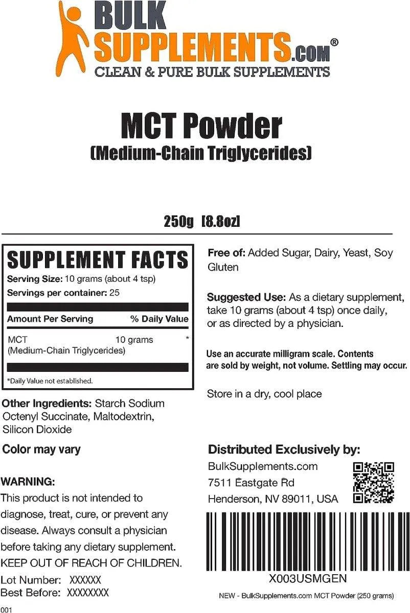 BULK SUPPLEMENTS - BULKSUPPLEMENTS MCT Powder 25 Servicios 250Gr. - The Red Vitamin MX - Suplementos Alimenticios - {{ shop.shopifyCountryName }}