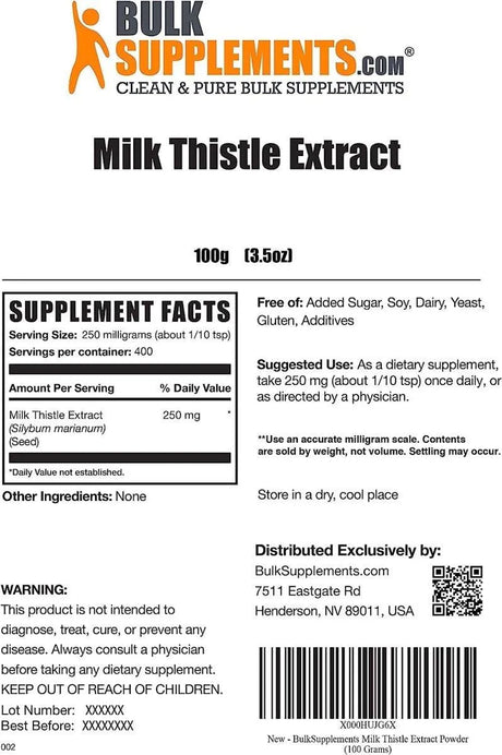 BULK SUPPLEMENTS - BULKSUPPLEMENTS Milk Thistle Extract Powder 100Gr. - The Red Vitamin MX - Suplementos Alimenticios - {{ shop.shopifyCountryName }}