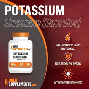 BULK SUPPLEMENTS - BulkSupplements Potassium Gluconate 500Mg. 180 Capsulas - The Red Vitamin MX - Suplementos Alimenticios - {{ shop.shopifyCountryName }}