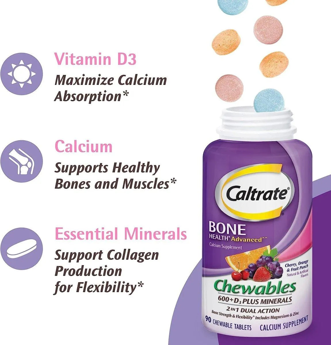 CALTRATE - Caltrate Chewables 600 Plus D3 Plus Minerals Calcium 155 Tabletas Masticables - The Red Vitamin MX - Suplementos Alimenticios - {{ shop.shopifyCountryName }}