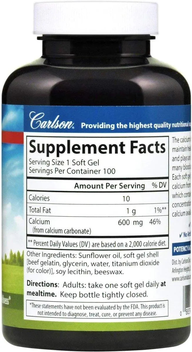 CARLSON - Carlson Cal-600 600Mg. Calcium 100 Capsulas Blandas - The Red Vitamin MX - Suplementos Alimenticios - {{ shop.shopifyCountryName }}