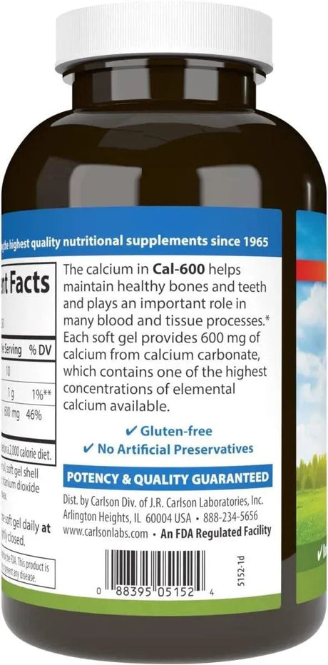 CARLSON - Carlson Cal-600 600Mg. Calcium 250 Capsulas Blandas - The Red Vitamin MX - Suplementos Alimenticios - {{ shop.shopifyCountryName }}