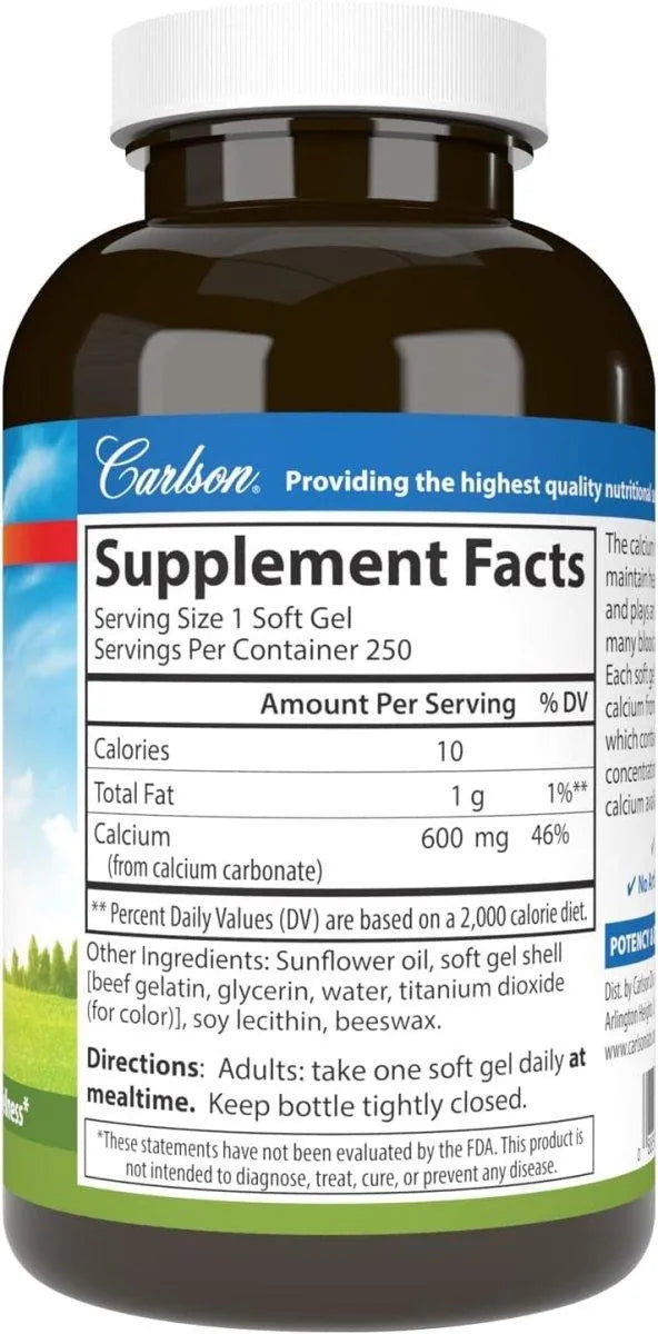 CARLSON - Carlson Cal-600 600Mg. Calcium 250 Capsulas Blandas - The Red Vitamin MX - Suplementos Alimenticios - {{ shop.shopifyCountryName }}