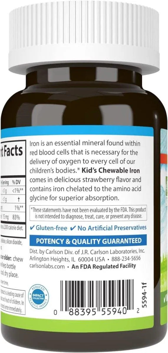 CARLSON - Carlson Kid's Chewable Iron 15Mg. 60 Tabletas - The Red Vitamin MX - Suplementos Alimenticios - {{ shop.shopifyCountryName }}