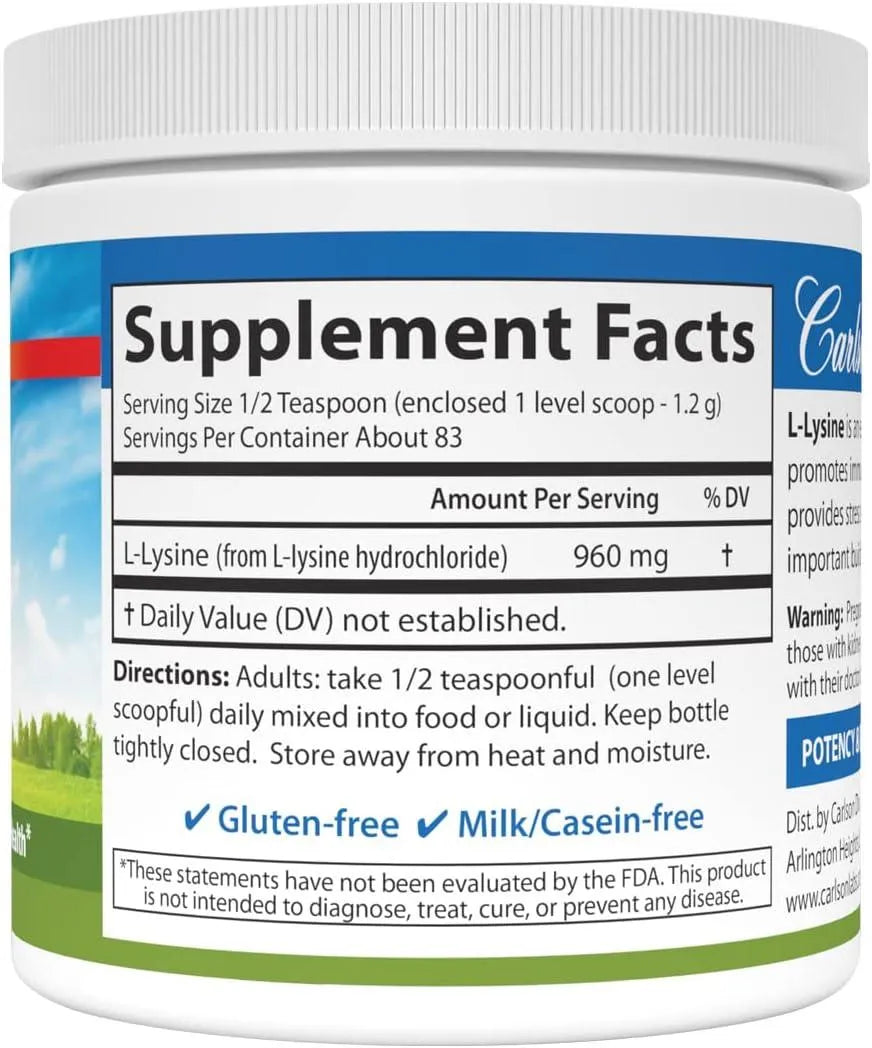 CARLSON - Carlson L-Lysine Powder 960Mg. 100Gr. - The Red Vitamin MX - Suplementos Alimenticios - {{ shop.shopifyCountryName }}