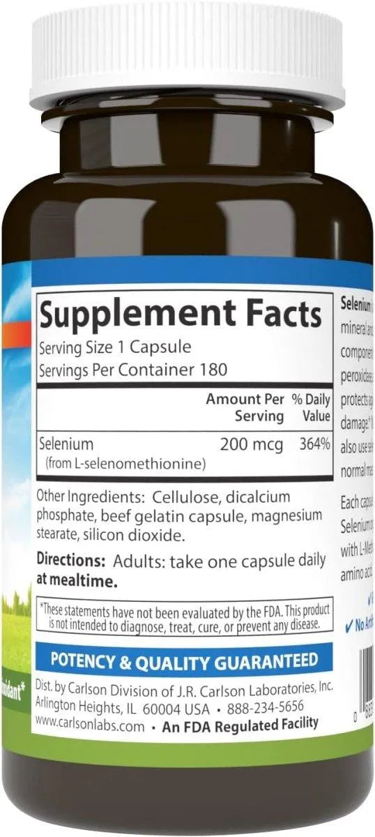 CARLSON - Carlson Selenium, 200mcg 180 Capsulas - The Red Vitamin MX - Suplementos Alimenticios - {{ shop.shopifyCountryName }}