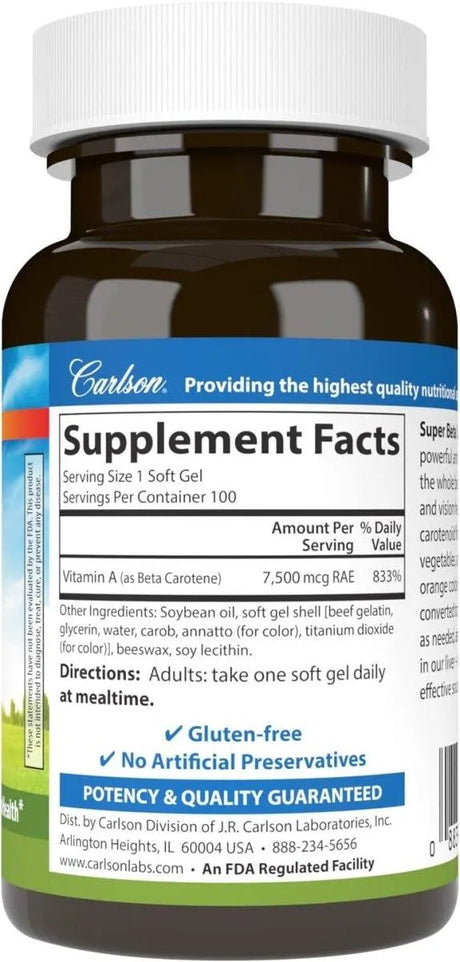 CARLSON - Carlson Super Beta Carotene 25000 IU 100 Capsulas Blandas - The Red Vitamin MX - Suplementos Alimenticios - {{ shop.shopifyCountryName }}