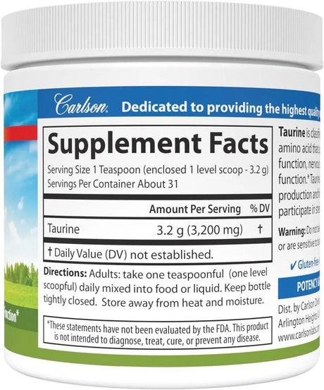 CARLSON - Carlson Taurine Powder 100Gr. - The Red Vitamin MX - Suplementos Alimenticios - {{ shop.shopifyCountryName }}