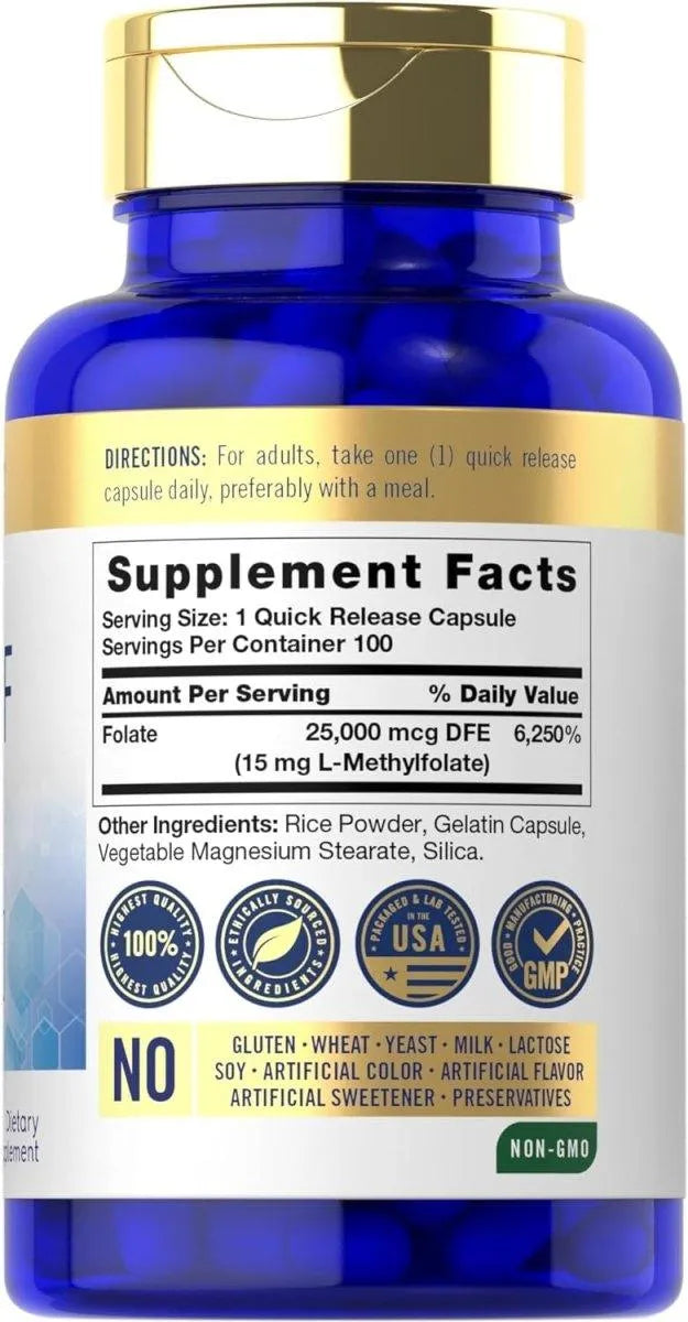 CARLYLE - Carlyle 5-MTHF L-Methylfolate 15Mg. 100 Capsulas - The Red Vitamin MX - Suplementos Alimenticios - {{ shop.shopifyCountryName }}