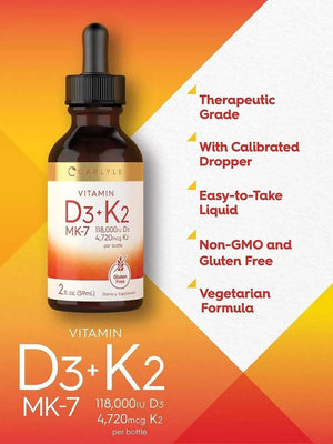 CARLYLE - Carlyle Liquid Vitamin D3 with K2 Drops 59Ml. - The Red Vitamin MX - Suplementos Alimenticios - {{ shop.shopifyCountryName }}