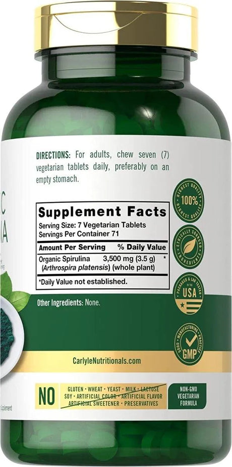 CARLYLE - Carlyle Organic Spirulina Capsules 3500Mg. 500 Tabletas - The Red Vitamin MX - Suplementos Alimenticios - {{ shop.shopifyCountryName }}