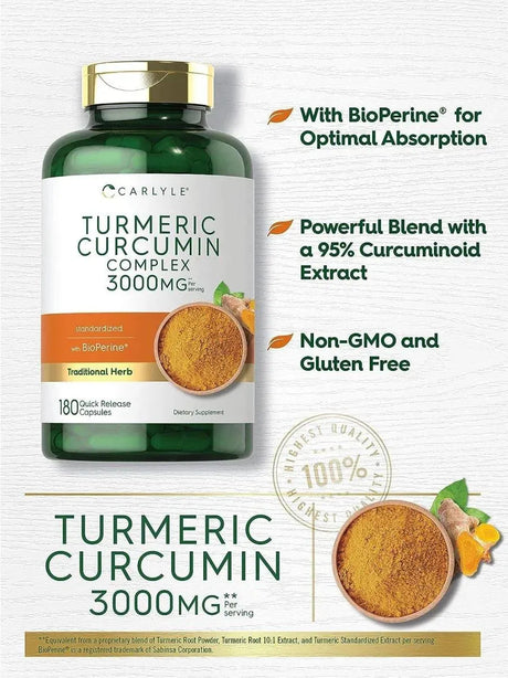 CARLYLE - Carlyle Turmeric Curcumin with Black Pepper 3000Mg. 180 Capsulas - The Red Vitamin MX - Suplementos Alimenticios - {{ shop.shopifyCountryName }}