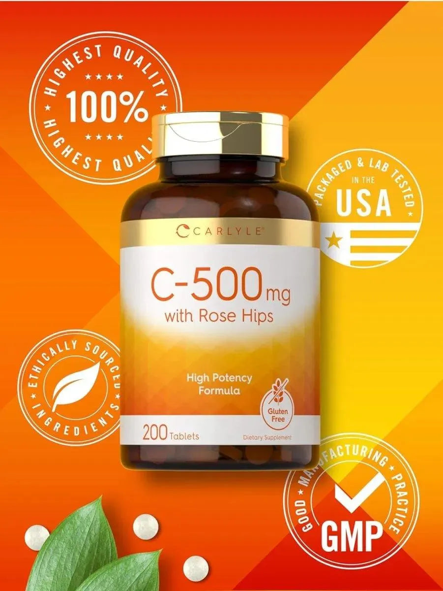 CARLYLE - Carlyle Vitamin C with Rose HIPS 500Mg. 200 Tabletas - The Red Vitamin MX - Suplementos Alimenticios - {{ shop.shopifyCountryName }}