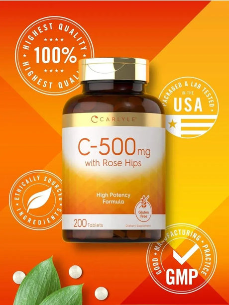 CARLYLE - Carlyle Vitamin C with Rose HIPS 500Mg. 200 Tabletas - The Red Vitamin MX - Suplementos Alimenticios - {{ shop.shopifyCountryName }}