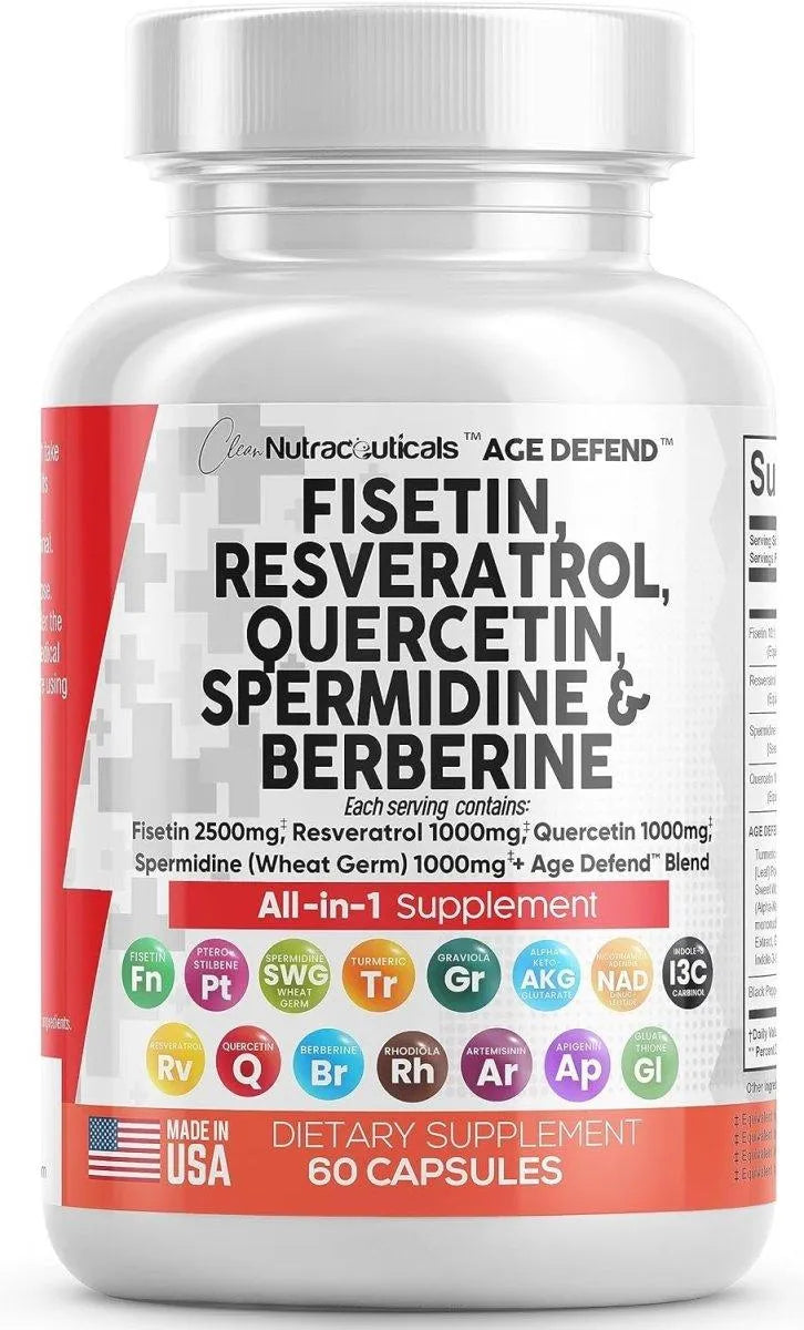 CLEAN NUTRACEUTICALS - Clean Nutraceuticals Fisetin, Quercetin, Resveratrol, with Spermidine and Berberine 60 Capsulas - The Red Vitamin MX - Suplementos Alimenticios - {{ shop.shopifyCountryName }}