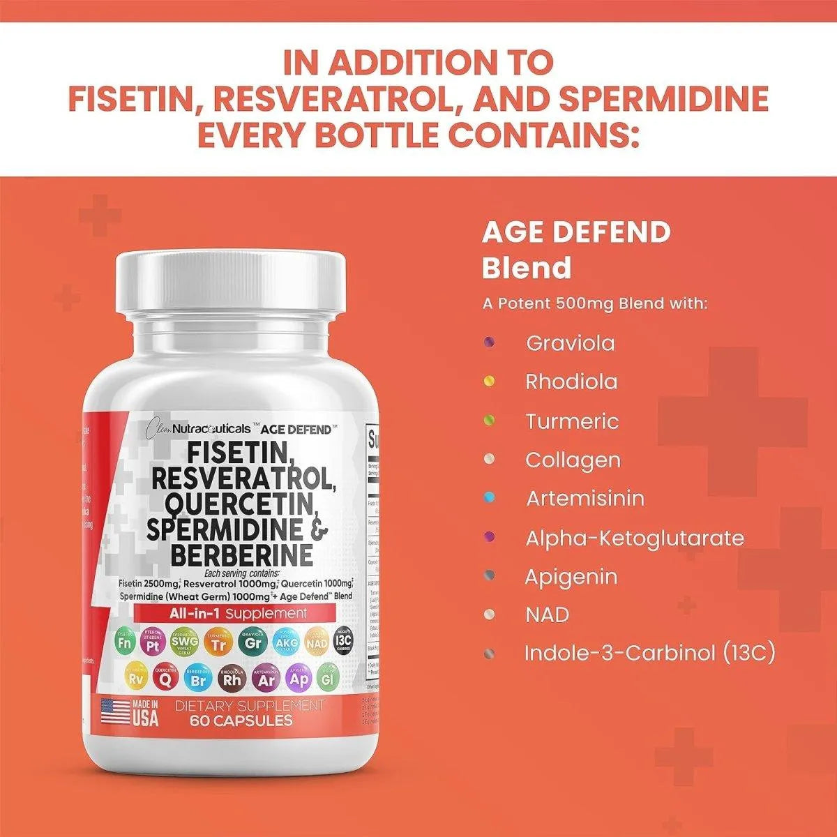 CLEAN NUTRACEUTICALS - Clean Nutraceuticals Fisetin, Quercetin, Resveratrol, with Spermidine and Berberine 60 Capsulas - The Red Vitamin MX - Suplementos Alimenticios - {{ shop.shopifyCountryName }}