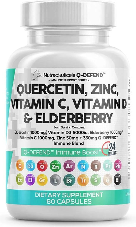 CLEAN NUTRACEUTICALS - Clean Nutraceuticals Quercetin 1000Mg. Zinc 50Mg. Vitamin C 1000Mg. Vitamin D 5000 IU Bromelain Elderberry 60 Capsulas - The Red Vitamin MX - - {{ shop.shopifyCountryName }}