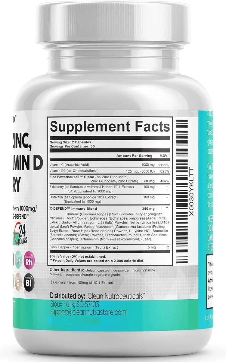 CLEAN NUTRACEUTICALS - Clean Nutraceuticals Quercetin 1000Mg. Zinc 50Mg. Vitamin C 1000Mg. Vitamin D 5000 IU Bromelain Elderberry 60 Capsulas - The Red Vitamin MX - - {{ shop.shopifyCountryName }}