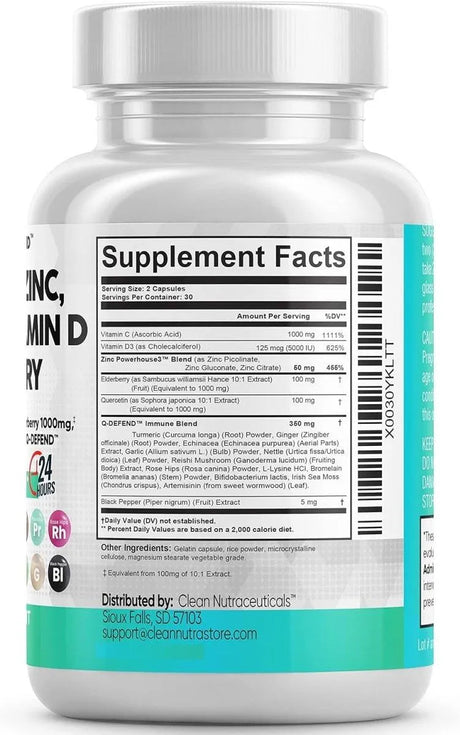 CLEAN NUTRACEUTICALS - Clean Nutraceuticals Quercetin 1000Mg. Zinc 50Mg. Vitamin C 1000Mg. Vitamin D 5000 IU Bromelain Elderberry 60 Capsulas - The Red Vitamin MX - - {{ shop.shopifyCountryName }}