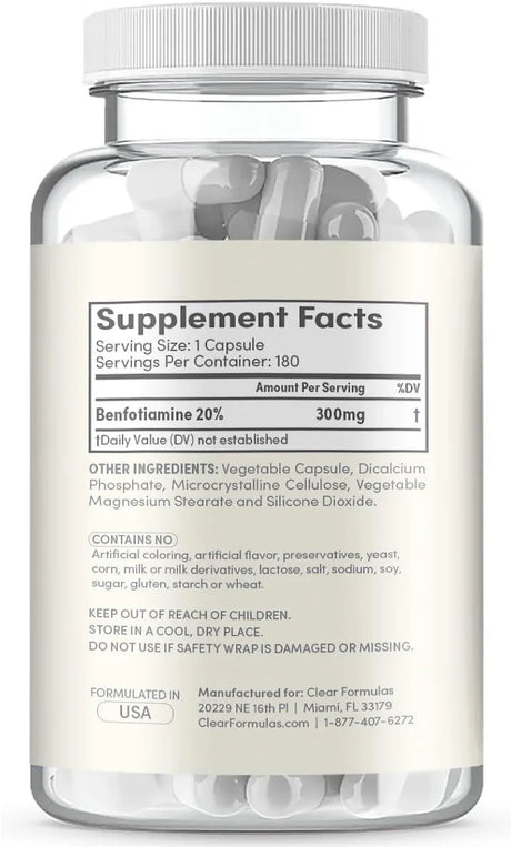 CLEARFORMULAS - ClearFormulas Benfotiamine 300Mg. 180 Capsulas - The Red Vitamin MX - Suplementos Alimenticios - {{ shop.shopifyCountryName }}