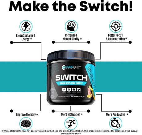COREBODY NUTRITION - CoreBody Nutrition Switch Brain Boosting Nootropic Energy Supplement 30 Servicios 141.7 Gr. - The Red Vitamin MX - Suplementos Alimenticios - {{ shop.shopifyCountryName }}