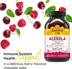 COUNTRY LIFE - Country Life Acerola Vitamin C Complex 500Mg. 90 Tabletas Masticables - The Red Vitamin MX - Suplementos Alimenticios - {{ shop.shopifyCountryName }}