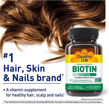 COUNTRY LIFE - Country Life Biotin High Potency 5Mg. 120 Capsulas - The Red Vitamin MX - Suplementos Alimenticios - {{ shop.shopifyCountryName }}