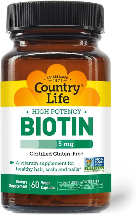 COUNTRY LIFE - Country Life Biotin High Potency 5Mg. 60 Capsulas - The Red Vitamin MX - Suplementos Alimenticios - {{ shop.shopifyCountryName }}