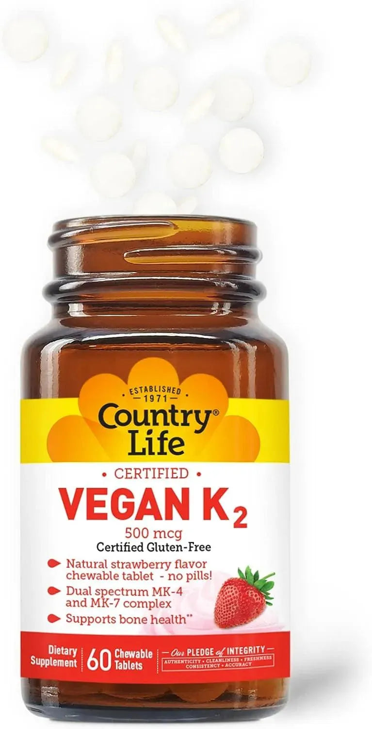 COUNTRY LIFE - Country Life Certified Chewable Vegan K2 60 Tabletas Masticables - The Red Vitamin MX - Suplementos Alimenticios - {{ shop.shopifyCountryName }}