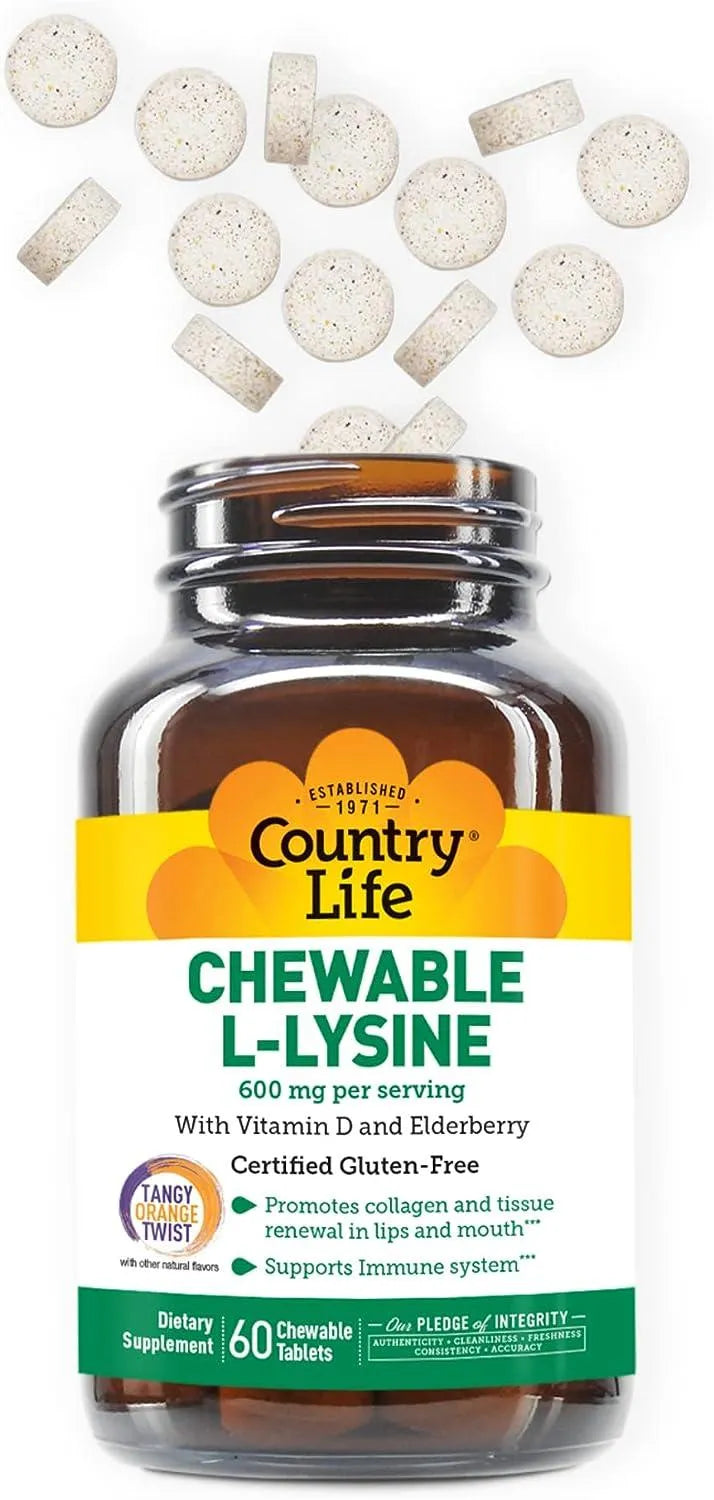 COUNTRY LIFE - Country Life Chewable L-Lysine 600Mg. 60 Tabletas Masticables - The Red Vitamin MX - Suplementos Alimenticios - {{ shop.shopifyCountryName }}