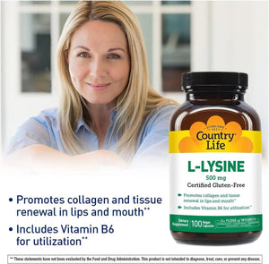 COUNTRY LIFE - Country Life L-Lysine 500Mg. 100 Capsulas - The Red Vitamin MX - Suplementos Alimenticios - {{ shop.shopifyCountryName }}