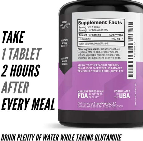 CRAZY MUSCLE - Crazy Muscle Keto Friendly L Glutamine Capsules 1000Mg. 100 Tabletas - The Red Vitamin MX - Suplementos Alimenticios - {{ shop.shopifyCountryName }}