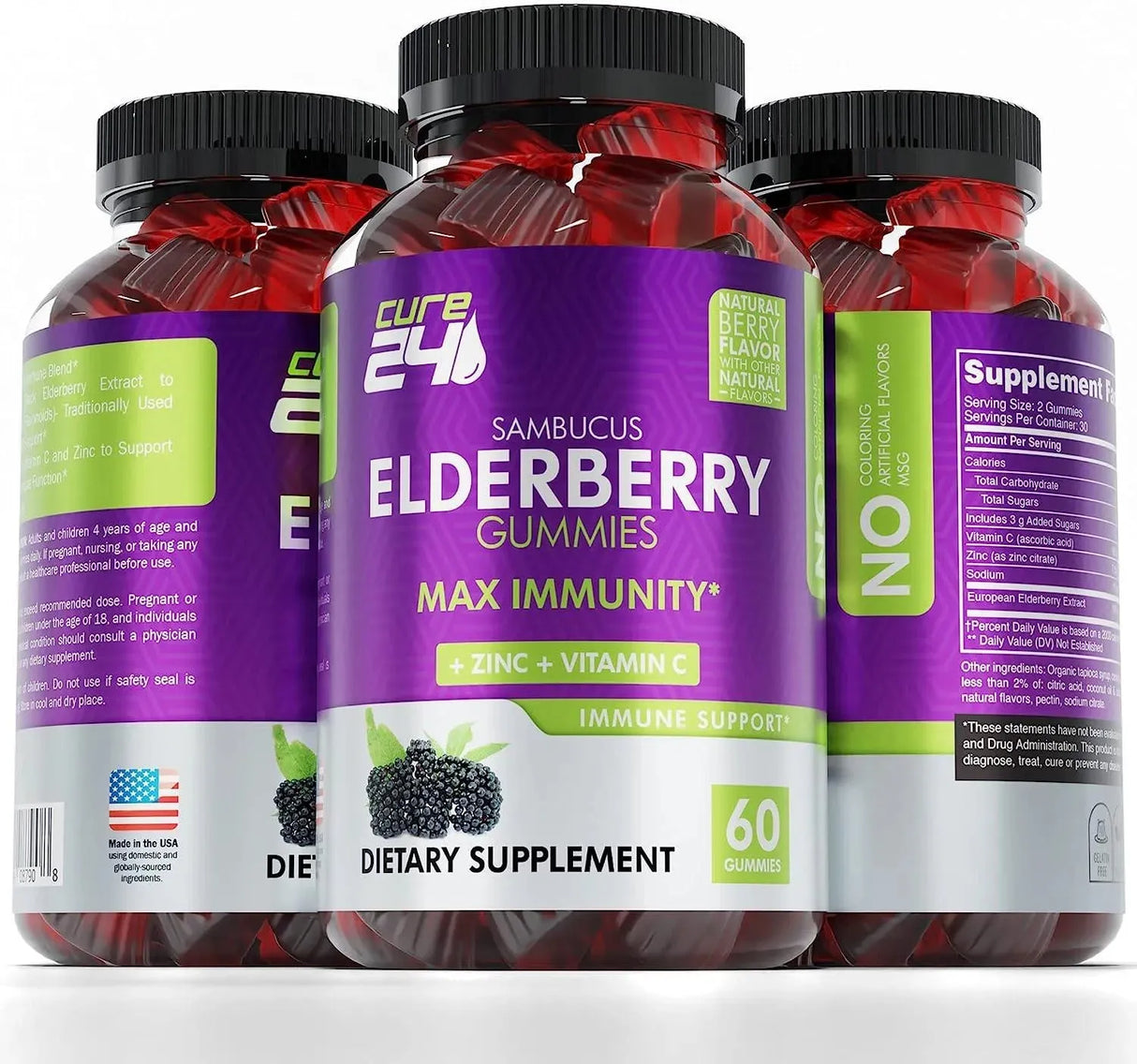CURE24 - Cure24 Sambucus Natural Elderberry Gummies 60 Gomitas - The Red Vitamin MX - Suplementos Alimenticios - {{ shop.shopifyCountryName }}