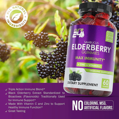 CURE24 - Cure24 Sambucus Natural Elderberry Gummies 60 Gomitas - The Red Vitamin MX - Suplementos Alimenticios - {{ shop.shopifyCountryName }}