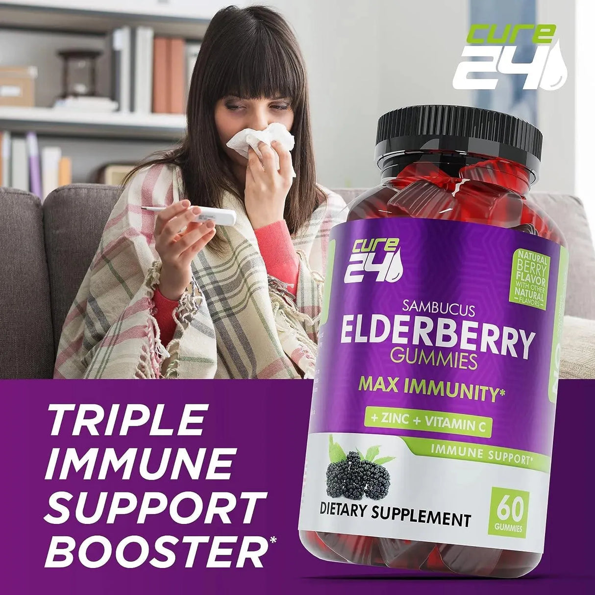 CURE24 - Cure24 Sambucus Natural Elderberry Gummies 60 Gomitas - The Red Vitamin MX - Suplementos Alimenticios - {{ shop.shopifyCountryName }}