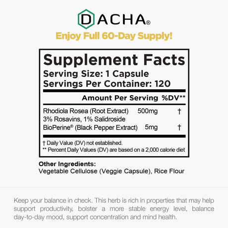 DACHA - Dacha Natural Rhodiola Rosea 500Mg. 120 Capsulas - The Red Vitamin MX - Suplementos Alimenticios - {{ shop.shopifyCountryName }}