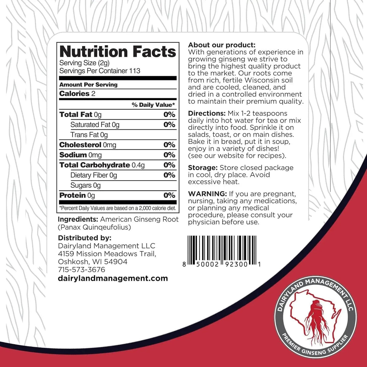 DAIRYLAND - Dairyland Premium American Ginseng Powder 8 oz. - The Red Vitamin MX - Suplementos Alimenticios - {{ shop.shopifyCountryName }}