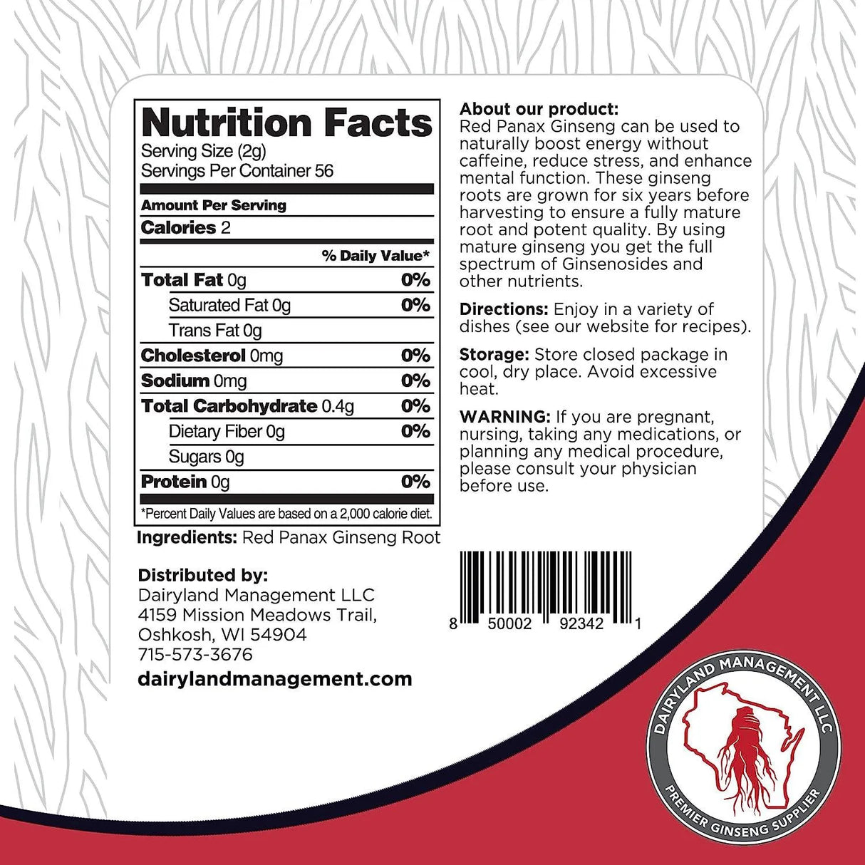 DAIRYLAND MANAGEMENT - Dairyland Management Panax Ginseng Slices 4 Oz. - The Red Vitamin MX - Suplementos Alimenticios - {{ shop.shopifyCountryName }}