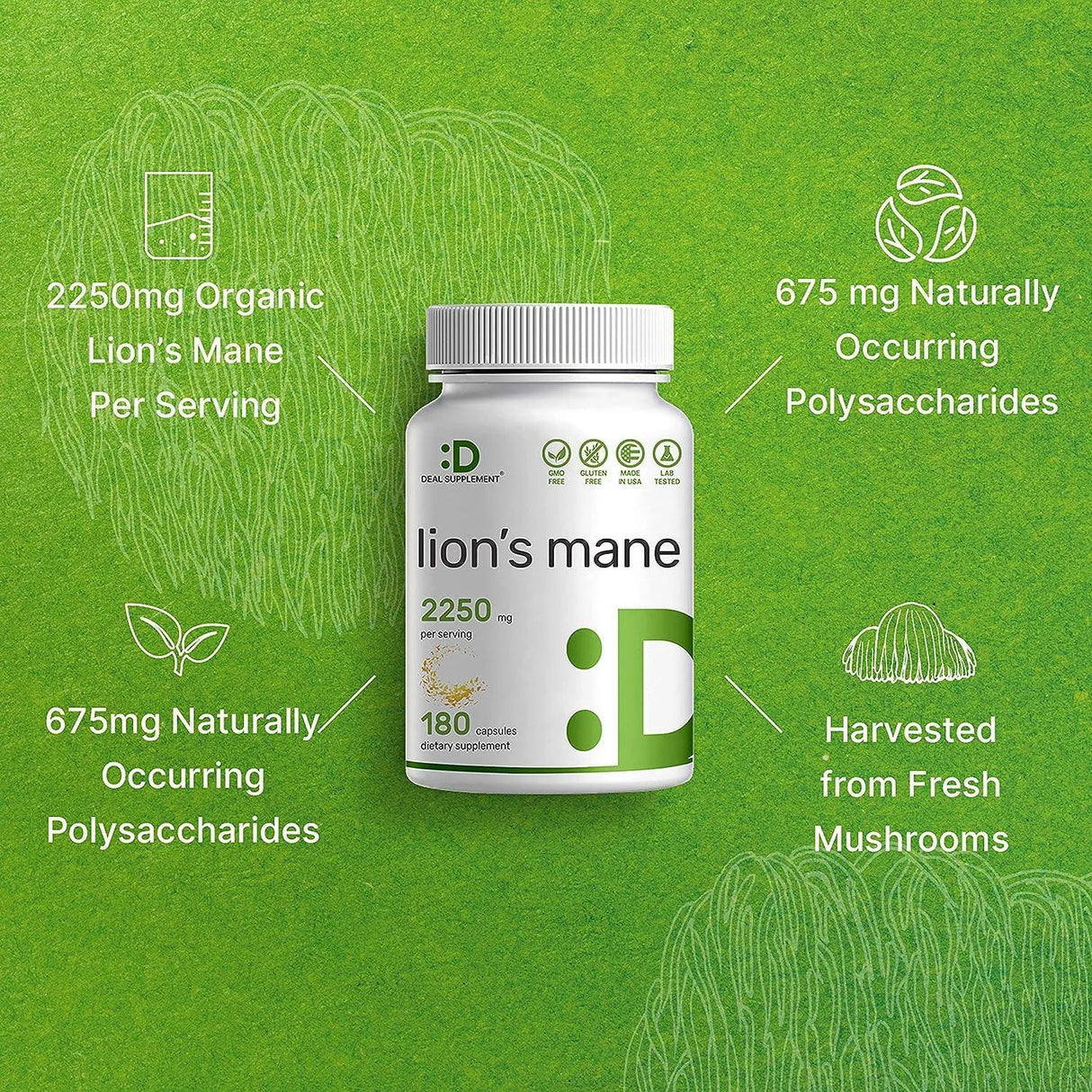 DEAL SUPPLEMENT - Deal Supplement Lions Mane Mushroom Extract Supplement 2250Mg. 180 Capsulas - The Red Vitamin MX - Suplementos Alimenticios - {{ shop.shopifyCountryName }}