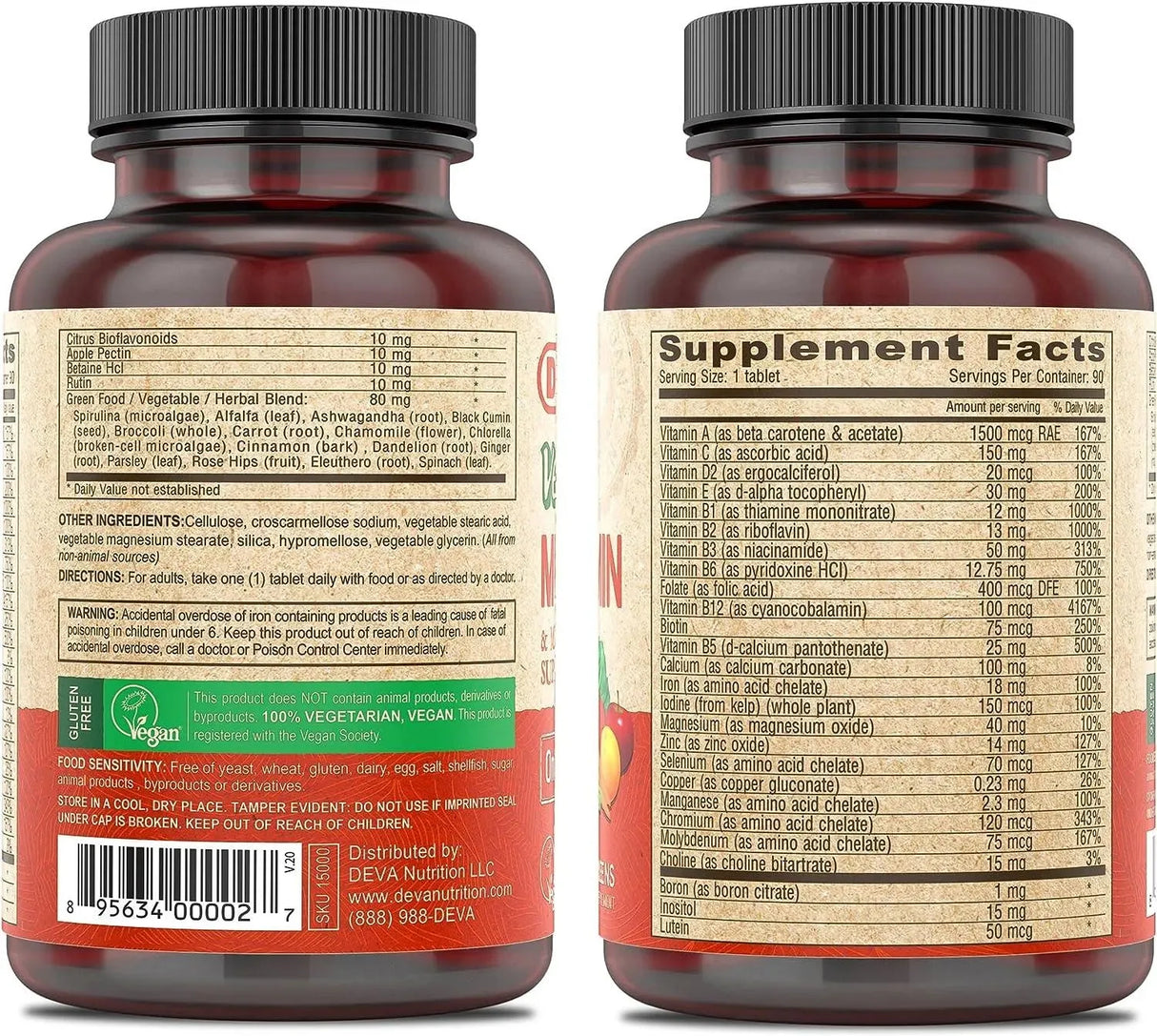 DEVA - Deva Vegan Multivitamin & Mineral Supplement 180 Tabletas - The Red Vitamin MX - Suplementos Alimenticios - {{ shop.shopifyCountryName }}