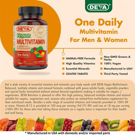 DEVA - Deva Vegan Multivitamin & Mineral Supplement 180 Tabletas - The Red Vitamin MX - Suplementos Alimenticios - {{ shop.shopifyCountryName }}