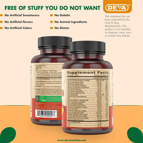 DEVA - Deva Vegan Multivitamin & Mineral Supplement 180 Tabletas - The Red Vitamin MX - Suplementos Alimenticios - {{ shop.shopifyCountryName }}